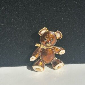 Gold-Tone Brown Enamel Teddy Bear Pin Brooch